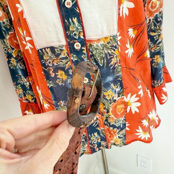 Vintage Hand Made Tooled Brown Western Leather Belt Mexico Wood Buckle 26-30 Sm - Picture 10 of 12